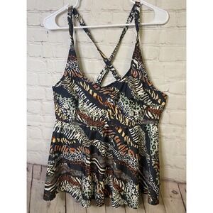 Animal Print Swimsuit Top, Size 2XL Tummy Control Adjustable Straps Built In Bra